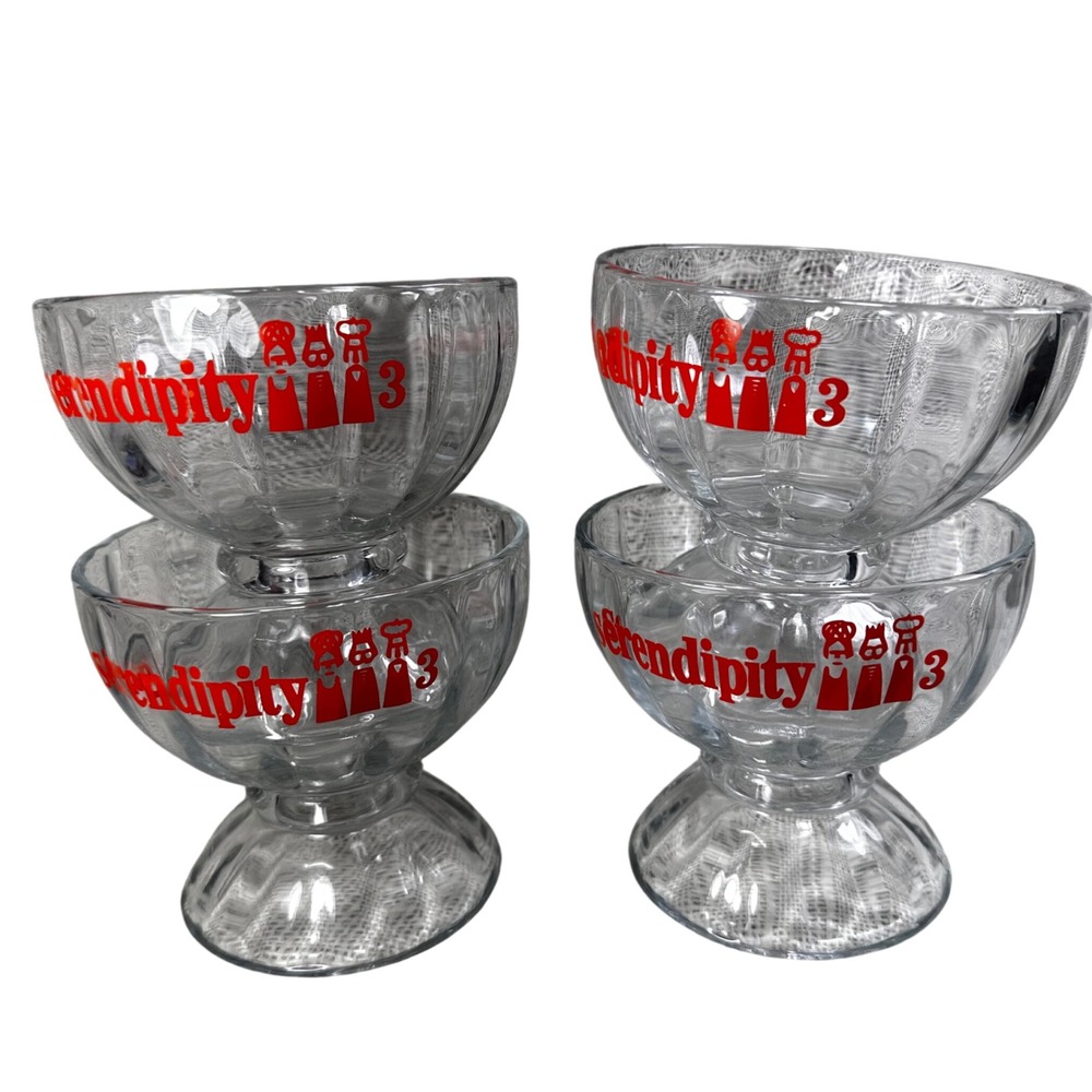 Vintage Serendipity 3 NYC Libbey Glass Sherbet Sundae Dessert Cups Set of 4 Red